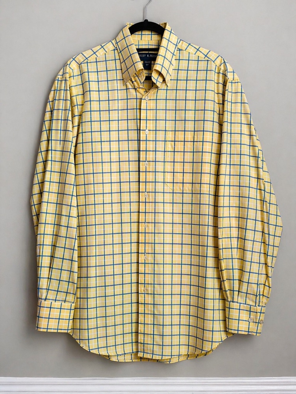 Scott Barber long-sleeve button-up, classic yellow and blue windowpane size M